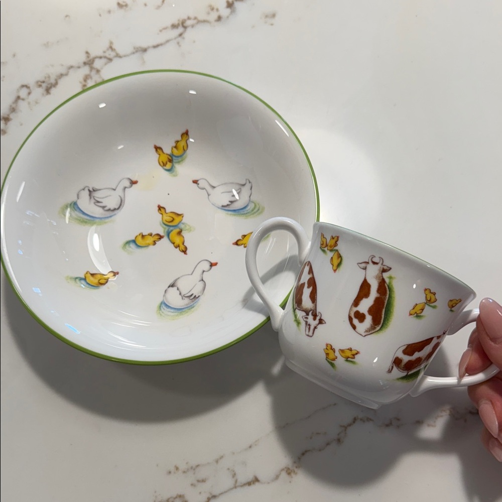 Tiffany & Co. White and Green Duck and Cow Set